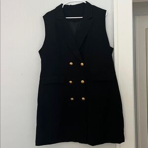 Black Sleeveless Blazer Dress with Gold Buttons